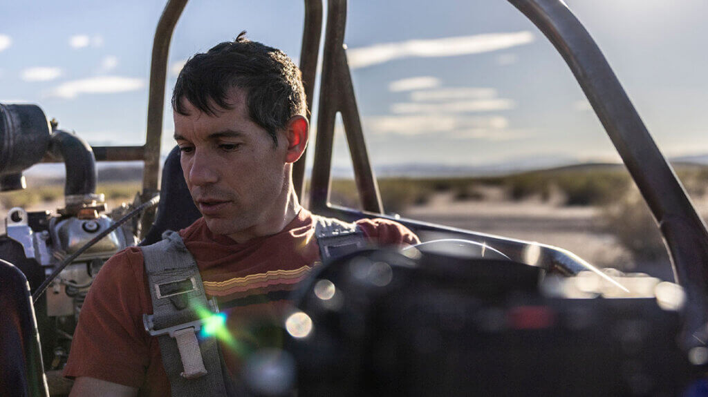 alex honnold in dune buggy at big dune nevada